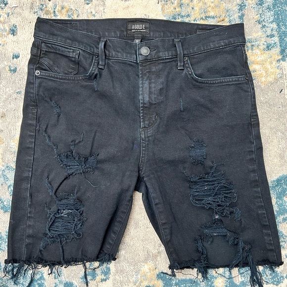 Agolde Denim - AGOLDE 90s Short Mid Rise Loose Boyfriend-fit cut-off Long Shorts Black 30